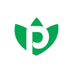 green nature leaf lotus letter p logo design