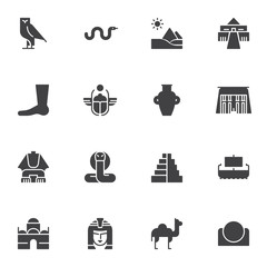 Ancient Egypt vector icons set, modern solid symbol collection, filled style pictogram pack. Signs, logo illustration. Set includes icons as Pharaoh pyramid, scarab, desert, sphinx, Egyptian queen