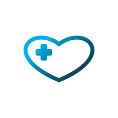 blue line love hearth plus medical heath care logo design