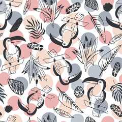 Naklejka na ściany i meble Tropical seamless pattern with toucans. Vector background.