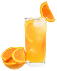 Cocktail with orange juice and ice cube isolated