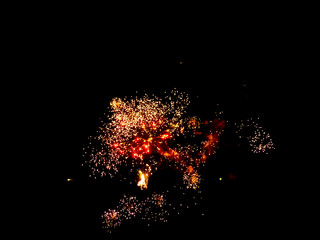Fototapeta na wymiar Colorful fireworks on the black sky background.