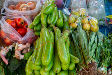 Many kinds of vegetables in thai market