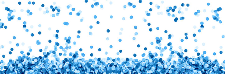 Banner made from blue confetti isolated on white background.