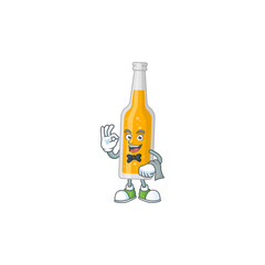 A cartoon image of bottle of beer as a waiter character ready to serve