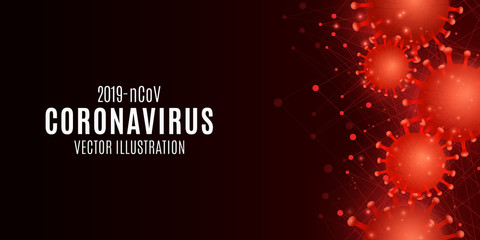 Coronavirus infection background. Covid 19 banner for medical design. Pathogenic organism in the blood. Vector illustration.