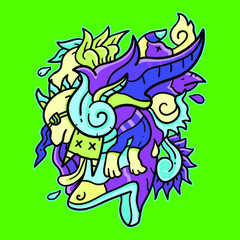 Vector cute doodle illustration abstract colorful animal ornament. Illustration of batik for print, fabric, web, promotion, and wallpaper background design