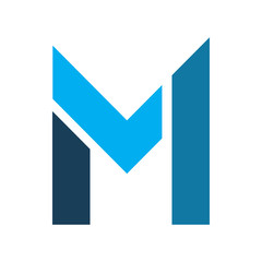 blue color letter m logo design
