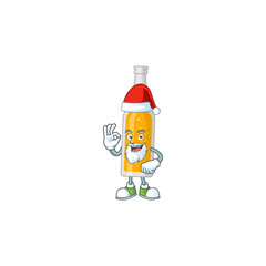 Bottle of beer Santa cartoon design concept with ok finger