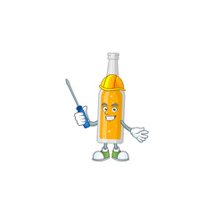 A cartoon image of bottle of beer in a automotive character