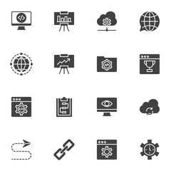 Web Development vector icons set, modern solid symbol collection, filled style pictogram pack. Signs logo illustration. Set includes icons as programming, coding, website setting, backup storage cloud