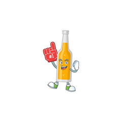 Bottle of beer Cartoon character design style with a red foam finger