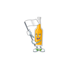 Cute caricature character of bottle of beer with a white flag