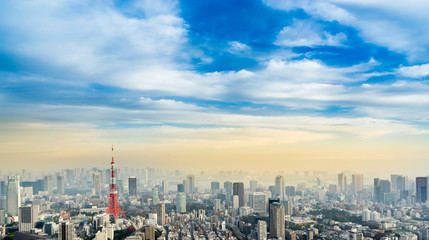 Cityscape of Tokyo tower, landmark of Japan  with high-rise building in Tokyo, Japan