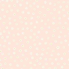 White ditsy flower seamless vector background. Floral pattern with small white flowers on light pink. Liberty style. Floral repeating texture for fashion prints. Ditsy print. Spring, summer decor