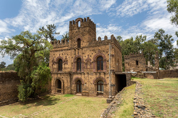 Fototapeta na wymiar ruins of Fasil Ghebbi, Royal fortress-city castle in Gondar, Ethiopia. Imperial palace is called Camelot of Africa. UNESCO World Heritage Site.