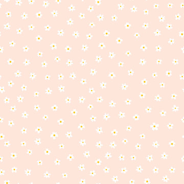 White ditsy flower seamless vector background. Floral pattern with small white flowers on light pink. Liberty style. Floral repeating texture for fashion prints. Ditsy print. Spring, summer decor