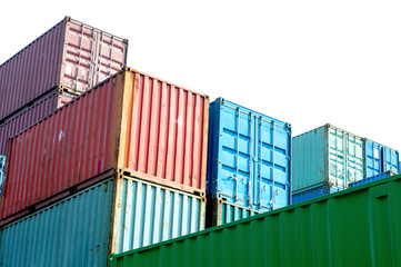 container stack yard background, shipping containers closeup on white background