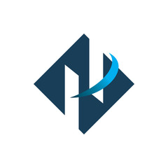 blue diamond letter h dynamic line logo design