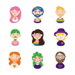 bundle of gay pride icons and people hand draw style