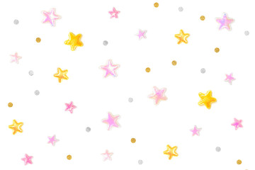 Pink gold glitter star and dot paper cut on white background - isolated