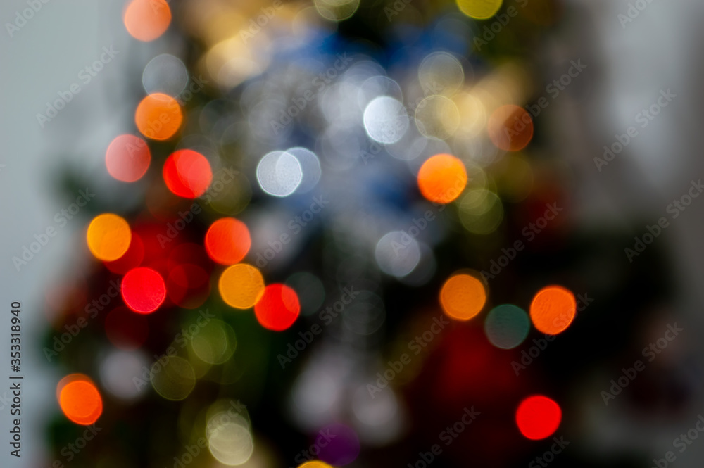 Wall mural bokeh lightling and blur chritmas tree
