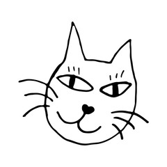 Hand drawn vector illustration of cat face. Cute funny domestic animal isolated. Simple childish drawing.