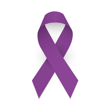 Purple awareness ribbon. Domestic violence, pancreatic cancer, testicular cancer, lupus awareness symbol. Isolated vector illustration on white background