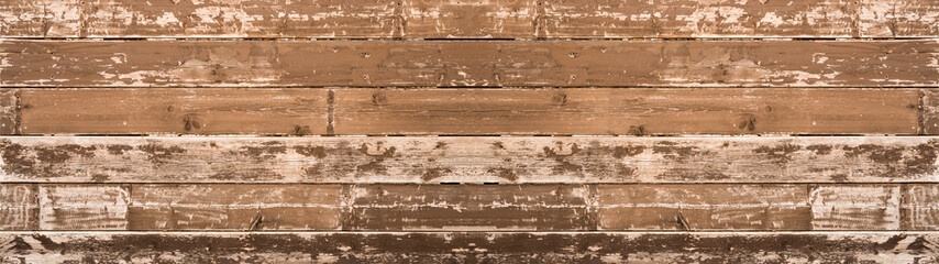 Old rustic grunge weathered brown painted peeled exfoliated wooden boards texture - Wood background banner panorama long