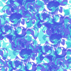 Seamless pattern abstract design. Mixed print with waves and whirlpool splashes. Watercolor effect. Suitable for bed linen, leggings, shorts and fashion industry.