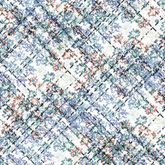 Fototapeta premium Seamless pattern patchwork design. Striped print with scribble tiles and flowers. Watercolor effect. Suitable for bed linen, leggings, shorts and fashion industry.