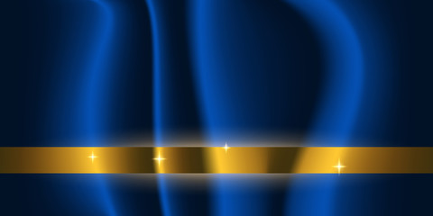 Abstract luxury dark blue and gold silk background with sparkle effect.