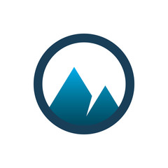 circle blue mountain outdoor adventure logo design