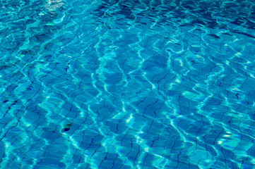 Fototapeta na wymiar water reflection on blue tile in swimming pool