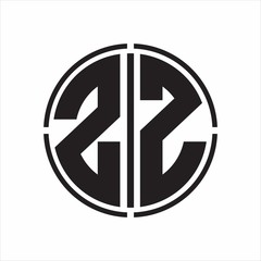 ZZ Logo initial with circle line cut design template on white background