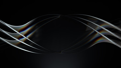 Smooth 3d render of twisted glass shapes on dark background with dispersion effect. - 353320954