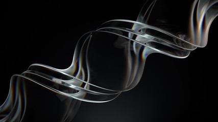 Smooth 3d render of twisted glass shapes on dark background with dispersion effect. - 353320980