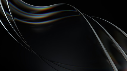 Smooth 3d render of twisted glass shapes on dark background with dispersion effect. - 353320992