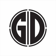 GD Logo initial with circle line cut design template on white background