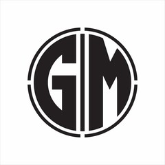 GM Logo initial with circle line cut design template on white background