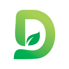 green nature leaf letter d logo design
