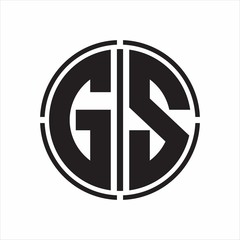 GS Logo initial with circle line cut design template on white background