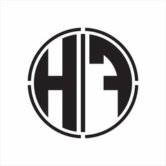 HF Logo initial with circle line cut design template on white background
