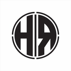 HR Logo initial with circle line cut design template on white background