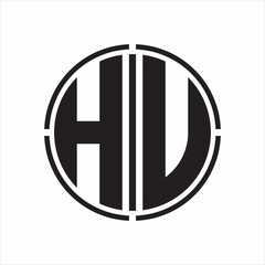 HU Logo initial with circle line cut design template on white background