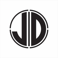 JD Logo initial with circle line cut design template on white background
