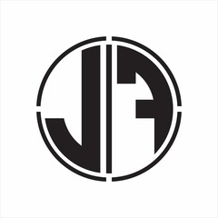 JF Logo initial with circle line cut design template on white background