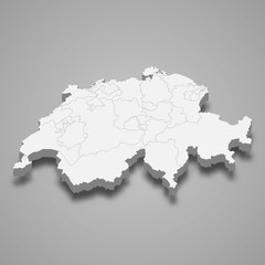 Switzerland 3d map with borders Template for your design