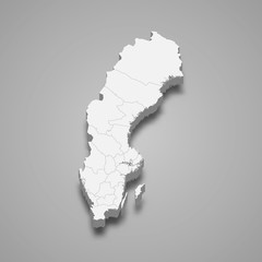 Sweden 3d map with borders Template for your design