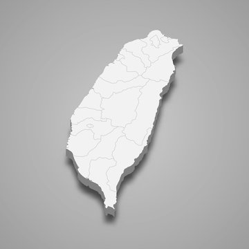 Taiwan 3d map with borders Template for your design